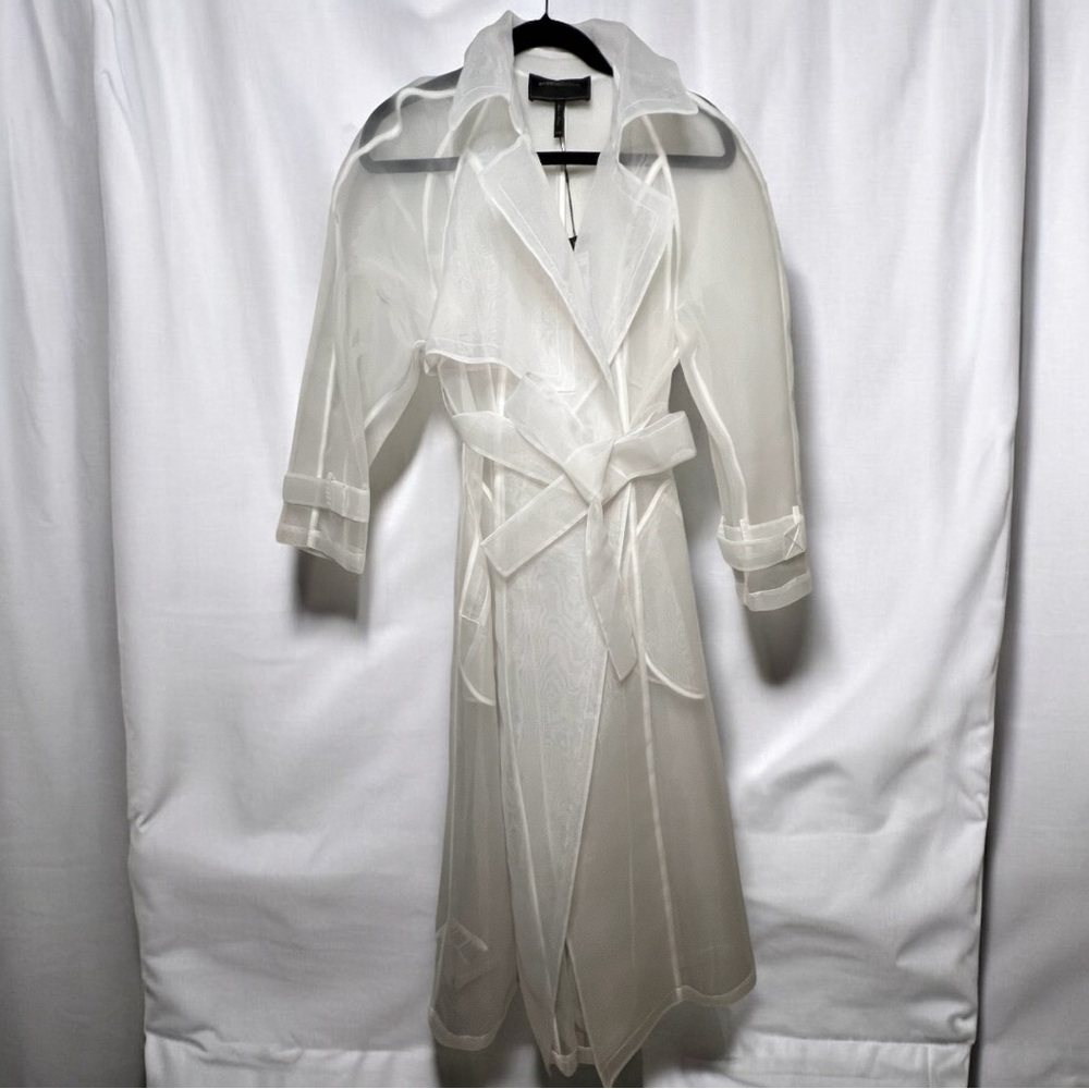 BCBG Elegant Organza Women's White Double Breasted Belted Trench Coat Sz. XXS